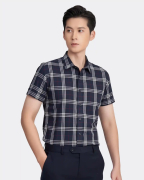 Áo Sơ Mi Ngắn Tay Nam Họa Tiết Kẻ Ô 3015 - Xanh Tím Than