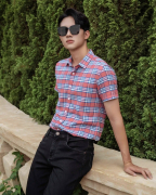 Áo Sơ Mi Ngắn Tay Nam Họa Tiết Kẻ Phối 3020 - Đỏ