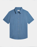 Áo Sơ Mi Ngắn Tay Nam In Họa Tiết 5016 - Xanh Đậm