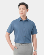 Áo Sơ Mi Ngắn Tay Nam In Họa Tiết 5016 - Xanh Đậm