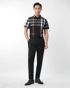 Áo Sơ Mi Ngắn Tay Nam Kẻ Ô 5023C Đen - Đen