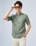 Áo Sơ Mi Ngắn Tay Nam Linen Họa Tiết 4013A