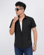 Áo Sơ Mi Ngắn Tay Nam Màu Đen Trơn 4004B
