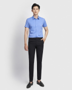 Áo Sơ Mi Ngắn Tay Nam Vải Xước 2022 Xanh Da Trời