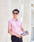 Áo Sơ Mi Ngắn Tay Sợi Sen Kẻ Chìm 2017 Hồng