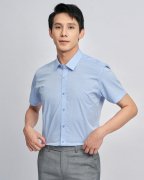 Áo Sơ Mi Ngắn Tay Sợi Sen Kẻ Chìm 2018 Xanh Da Trời