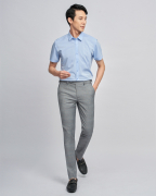 Áo Sơ Mi Ngắn Tay Sợi Sen Kẻ Chìm 2018 Xanh Da Trời