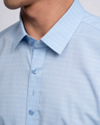 Áo Sơ Mi Ngắn Tay Sợi Sen Kẻ Chìm 2018 Xanh Da Trời