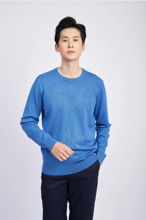 Áo Len Nam Cotton Họa Tiết 2001A Xanh Da Trời