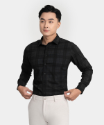 Áo Sơ Mi Dài Tay Nam Kẻ Ô AS.25.B14 - Đen