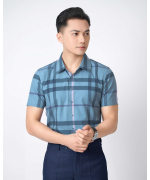 Áo Sơ Mi Ngắn Tay Nam Họa Tiết Kẻ 5021 - Xanh