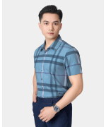 Áo Sơ Mi Ngắn Tay Nam Họa Tiết Kẻ 5021 - Xanh