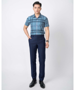 Áo Sơ Mi Ngắn Tay Nam Họa Tiết Kẻ 5021 - Xanh
