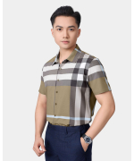 Áo Sơ Mi Ngắn Tay Nam Họa Tiết Kẻ 5021 - Nâu