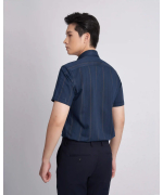 Áo Sơ Mi Ngắn Tay Nam Họa Tiết Kẻ Dọc 3011 - Xanh Tím Than