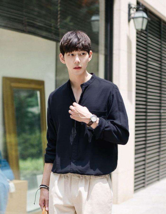 Áo Sơ Mi Cổ Trụ Hàn Quốc Đẹp, Top 11 Mẫu Sơ Mi Cổ Tàu Cách Điệu Cho Nam 1