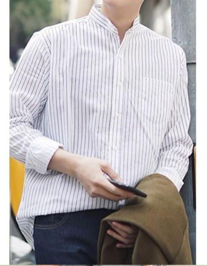 Áo Sơ Mi Cổ Trụ Hàn Quốc Đẹp, Top 11 Mẫu Sơ Mi Cổ Tàu Cách Điệu Cho Nam 3
