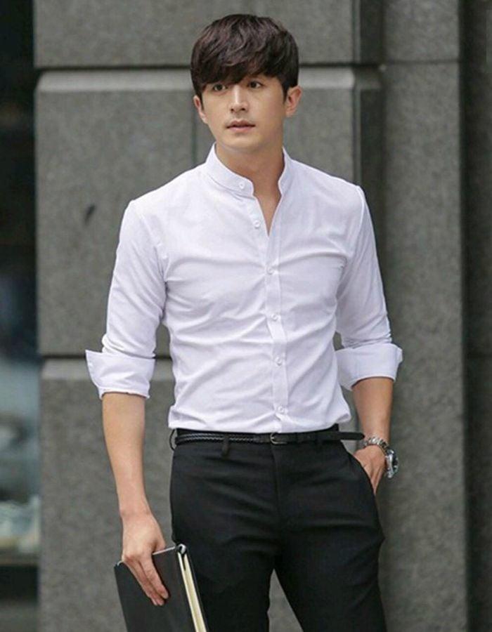 Áo Sơ Mi Cổ Trụ Hàn Quốc Đẹp, Top 11 Mẫu Sơ Mi Cổ Tàu Cách Điệu Cho Nam 4