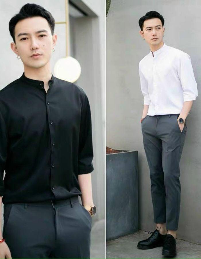 Áo Sơ Mi Cổ Trụ Hàn Quốc Đẹp, Top 11 Mẫu Sơ Mi Cổ Tàu Cách Điệu Cho Nam 6